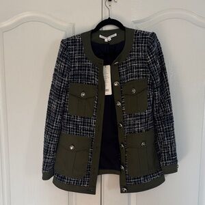Veronica Beard Fielding Dickey Coat Navy and Olive Tweed Blazer